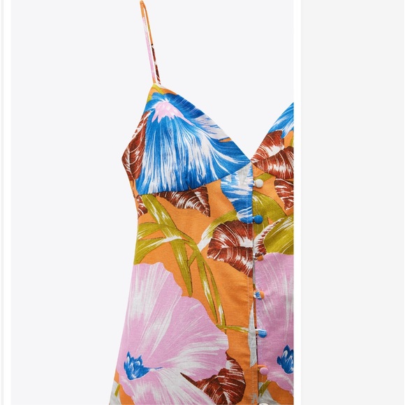ZARA TROPICAL PRINT MIDI DRESS - Picture 3 of 3